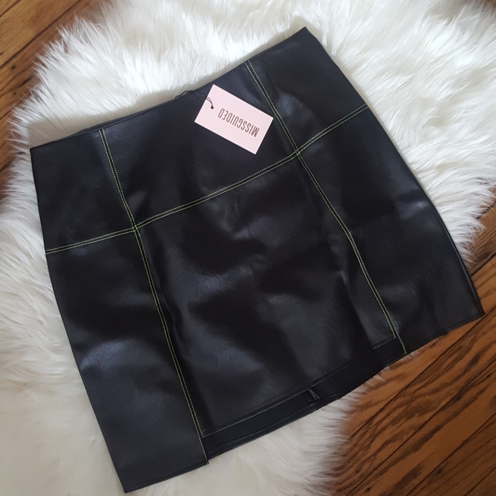 Black Faux Leather Step Hem Mini Skirt